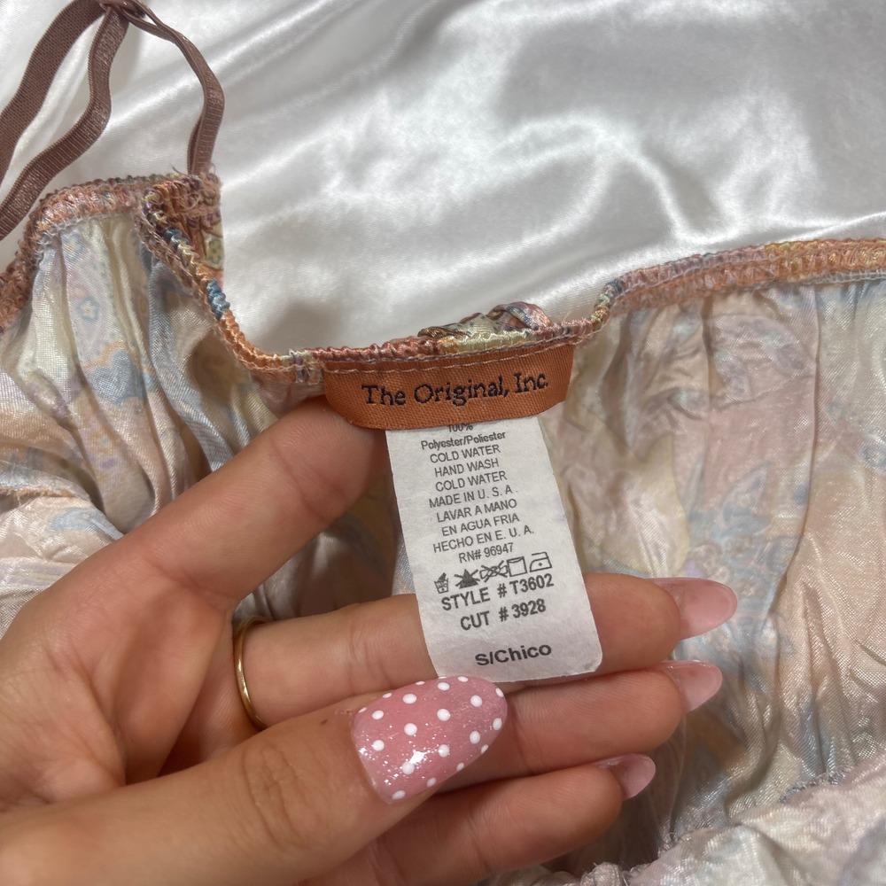 y2k cami top Multicolor Excellent Paisley Lace Trim Satin Mini Original Inc - Picture 5 of 6